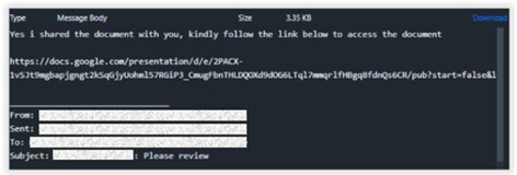 Figure 11. The threat actor’s reply to a recipient’s inquiry about the legitimacy of an earlier message, which contained a malicious Google Presentations link