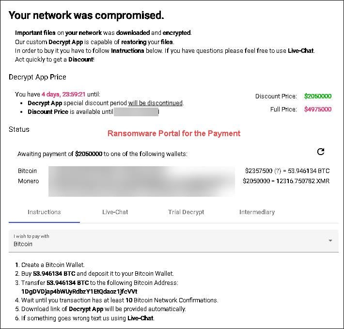 Figure 14 Ransomware portal for the payment