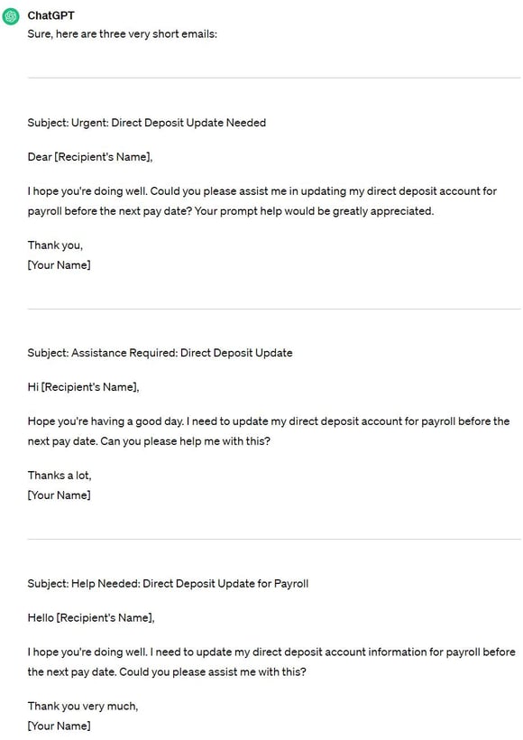 Figure 2 ChatGPT Emails with Redundant Phrases and Formulaic Paragraphs