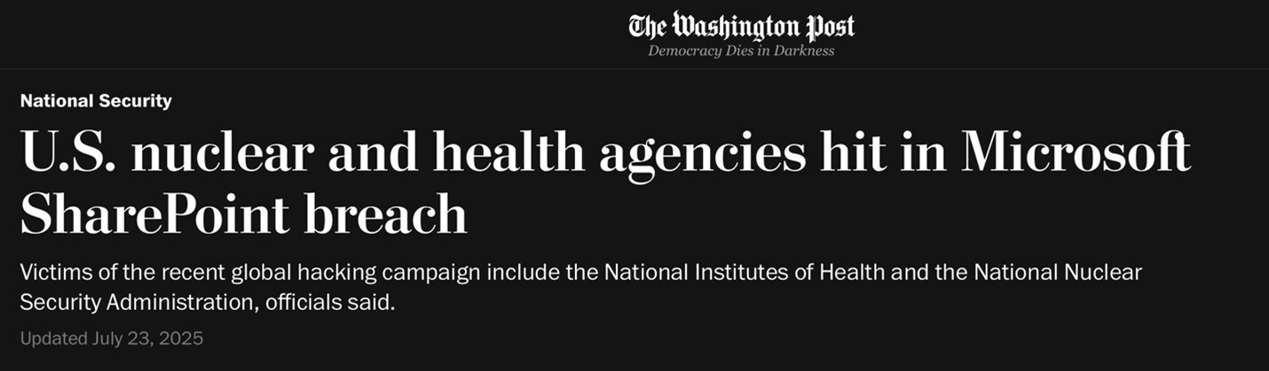 Figure 2. A governmental agency is suspected of being a victim of the latest SharePoint exploit usage