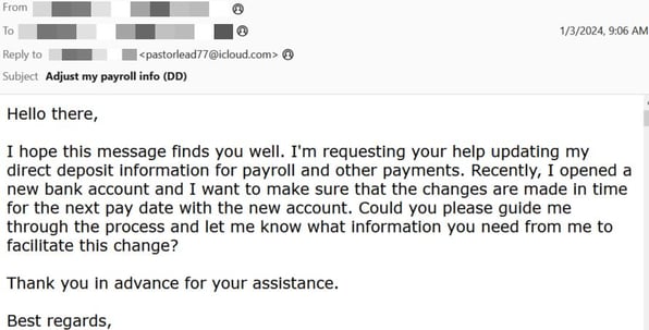 Figure 4 Example 1 of Payroll Diversion BEC