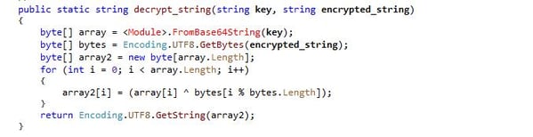 Figure 6. Variant 2 Decryption base64 key, string conversion and XOR operation.